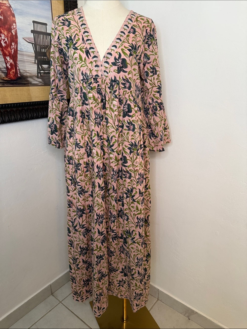 The Fox and The Mermaid Blush Pink Floral V-Neck Maxi Dress